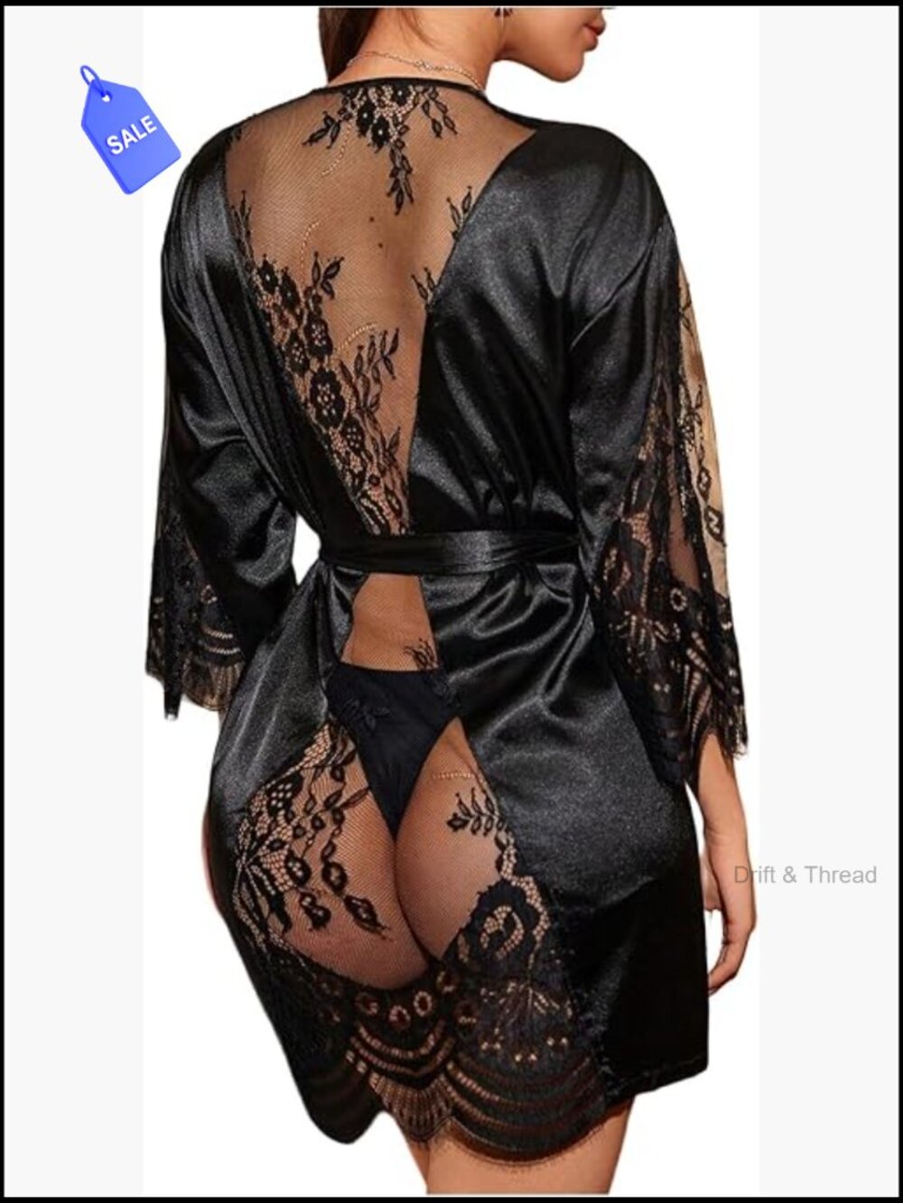Lace Sheer Satin Robe Silk Kimono Bridesmaid Sleepwear with Belted